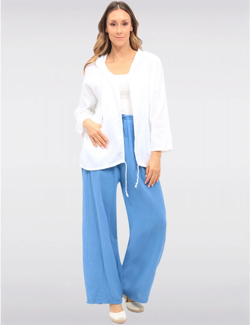 Manteaux Manteaux | La maison du manteau au Québec Pantalon Large en Coton Texturé avec Taille Élastique & Poches par Froccella