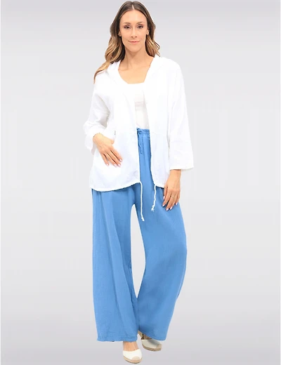 Manteaux | La maison du manteau au Québec Pantalon Large en Coton Texturé avec Taille Élastique & Poches par Froccella