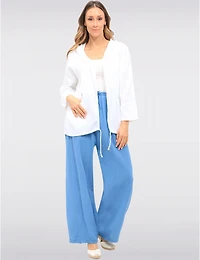 Manteaux Manteaux | La maison du manteau au Québec Pantalon Large en Coton Texturé avec Taille Élastique & Poches par Froccella