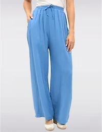 Manteaux Manteaux | La maison du manteau au Québec Pantalon Large en Coton Texturé avec Taille Élastique & Poches par Froccella