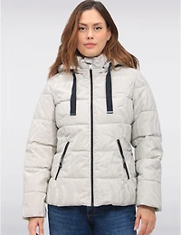 Manteaux | La maison du manteau au Québec Veste à Motif Tourbillon avec Capuche Doublée de Fausse Fourrure par Carre Noir