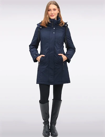 Manteau Droit en Polyloft® À Capuche Amovible Doublée Fourrure Végane Par Saki