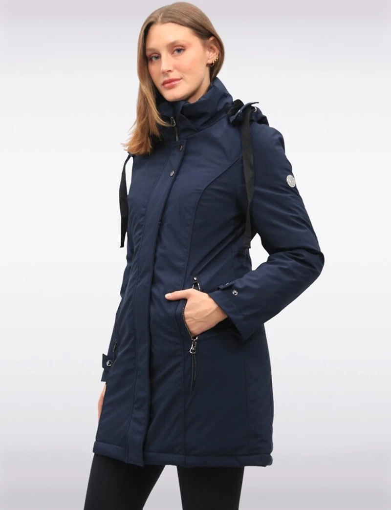 Manteau Droit en Polyloft® À Capuche Amovible Doublée Fourrure Végane Par Saki