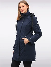 Manteau Droit en Polyloft® À Capuche Amovible Doublée Fourrure Végane Par Saki