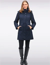 Manteau Droit en Polyloft® À Capuche Amovible Doublée Fourrure Végane Par Saki