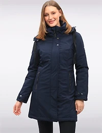 Manteau Droit en Polyloft® À Capuche Amovible Doublée Fourrure Végane Par Saki