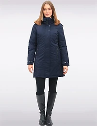 Manteau Droit en Polyloft® À Capuche Amovible Doublée Fourrure Végane Par Saki