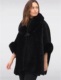 Manteaux Manteaux | La maison du manteau au Québec Cape Noire Ouverte Douce avec Bordure en Fausse Fourrure & Motif Animal Texturé