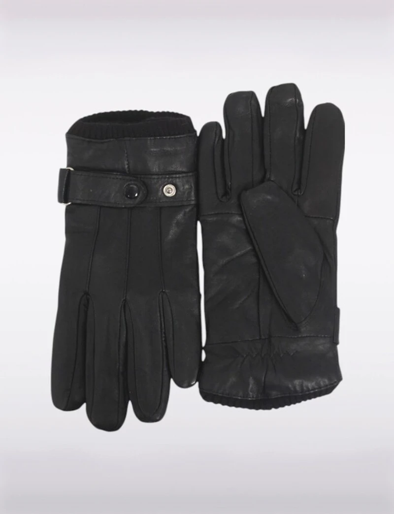Gants pour Hommes en Cuir Véritable avec Poignets Tricot et Bande Réglable
