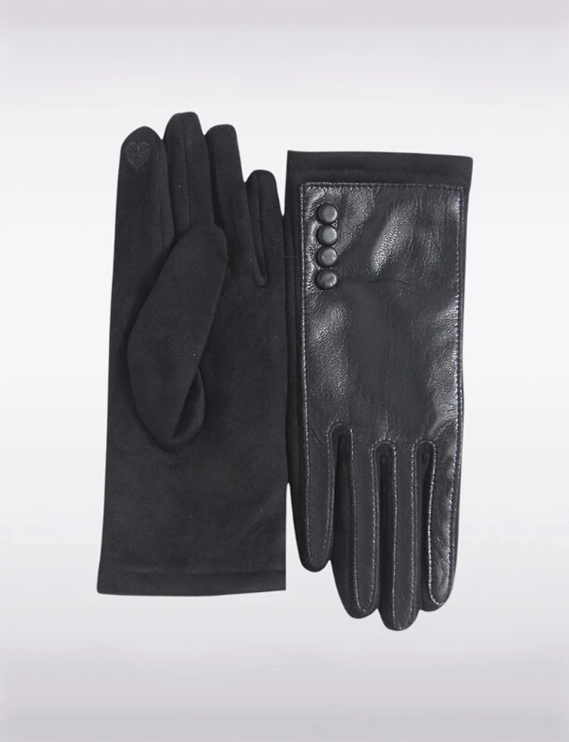 Gants en Simili-cuir Extensible Ultra Doux avec Détails Boutons