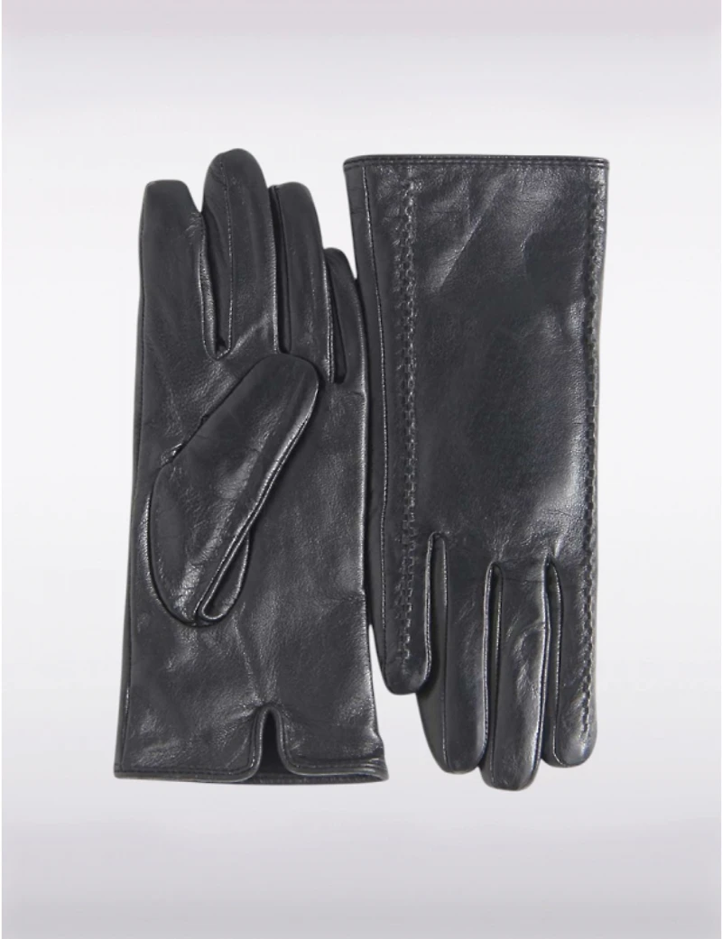 Gants en Cuir Doublés avec Détails sur le Côté Compatibles aux Écrans Tactiles