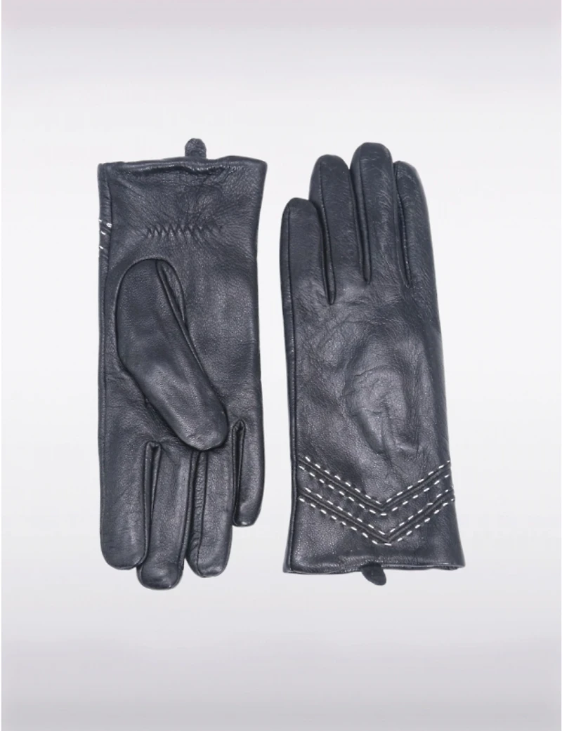 Gants en Cuir avec Détails de Couture au Poignet & Compatibilité Écran Tactile