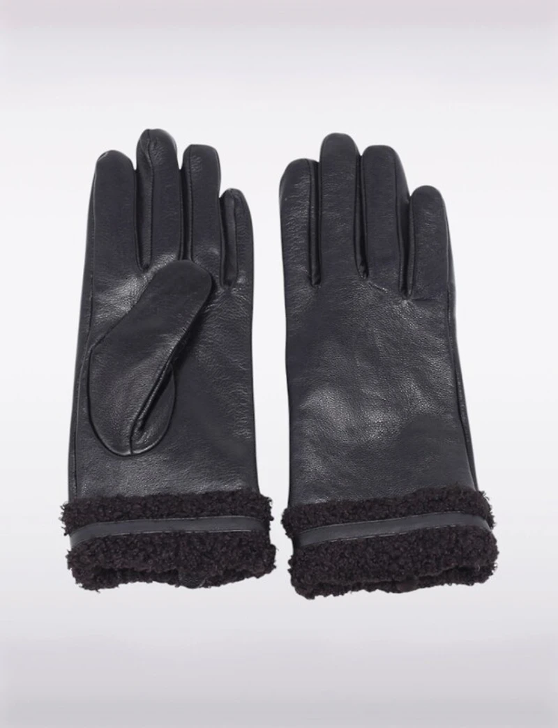 Gants en Cuir Véritable avec Poignet Sherpa – Compatibles Écran Tactile