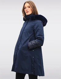 Manteau Trapèze À Capuche Bordé De Fausse Fourrure Doublé Matelassé Par Spanner