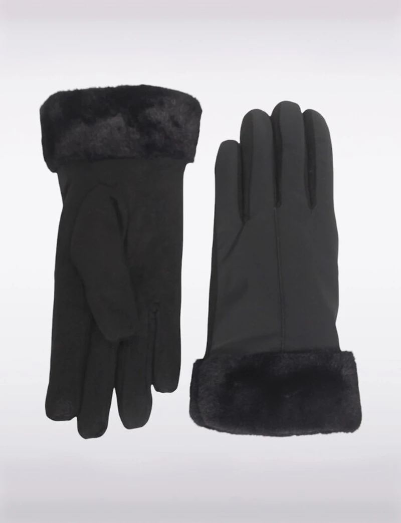 Gants Extensibles avec Poignets en Fausse Fourrure & Compatibilité Écran Tactile