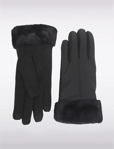 Gants Extensibles avec Poignets en Fausse Fourrure & Compatibilité Écran Tactile