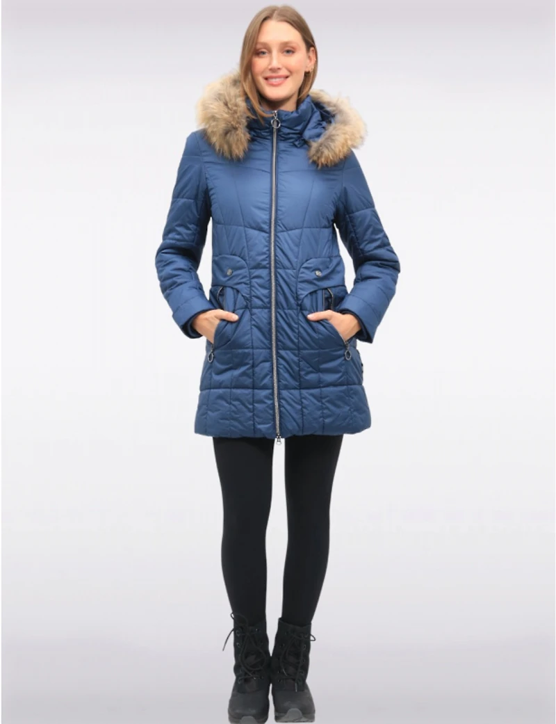 Manteaux | La maison du manteau au Québec Veste Matelassée À Poches Et Capuche Bordée De Fourrure Véritable Par Danwear