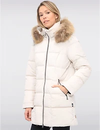 Doudoune Matelassée Mi-longue À Capuche Bordée De Fourrure Véritable Par Danwear