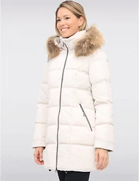 Doudoune Matelassée Mi-longue À Capuche Bordée De Fourrure Véritable Par Danwear