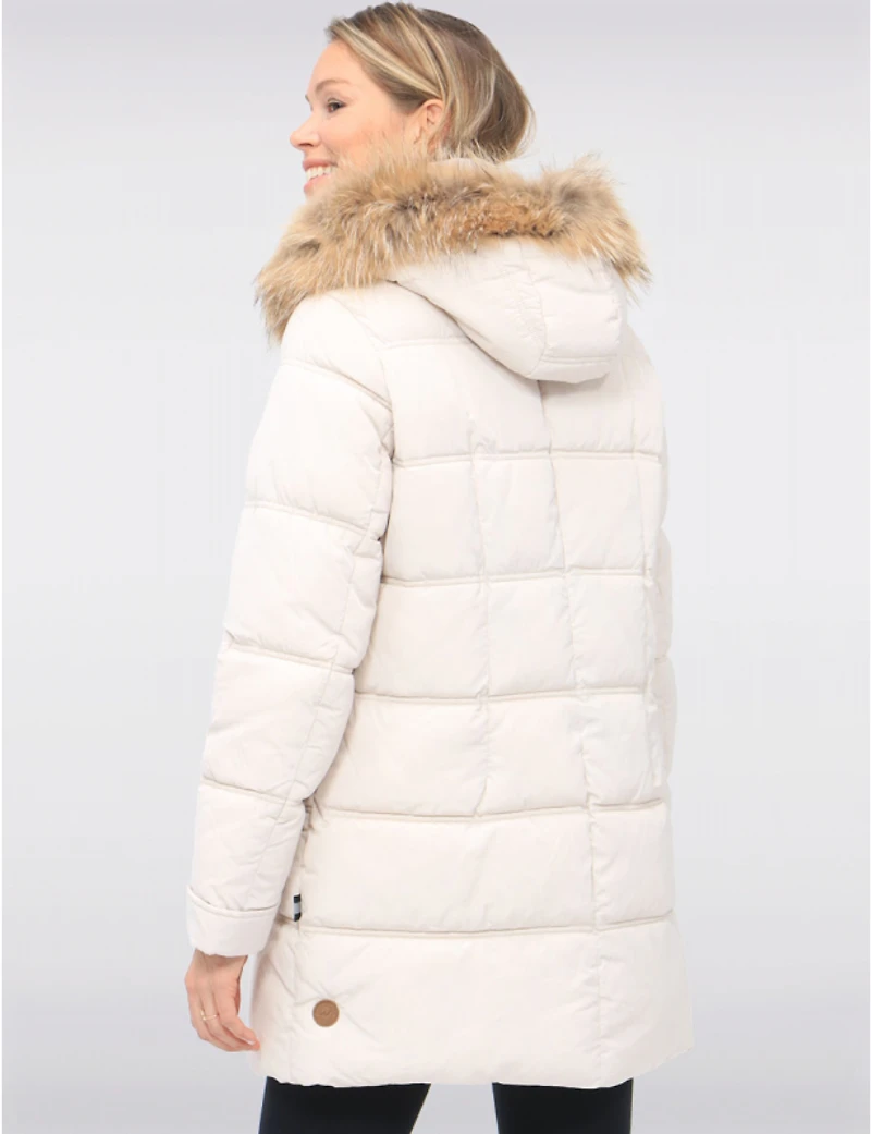 Doudoune Matelassée Mi-longue À Capuche Bordée De Fourrure Véritable Par Danwear