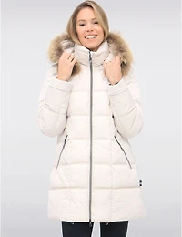 Doudoune Matelassée Mi-longue À Capuche Bordée De Fourrure Véritable Par Danwear