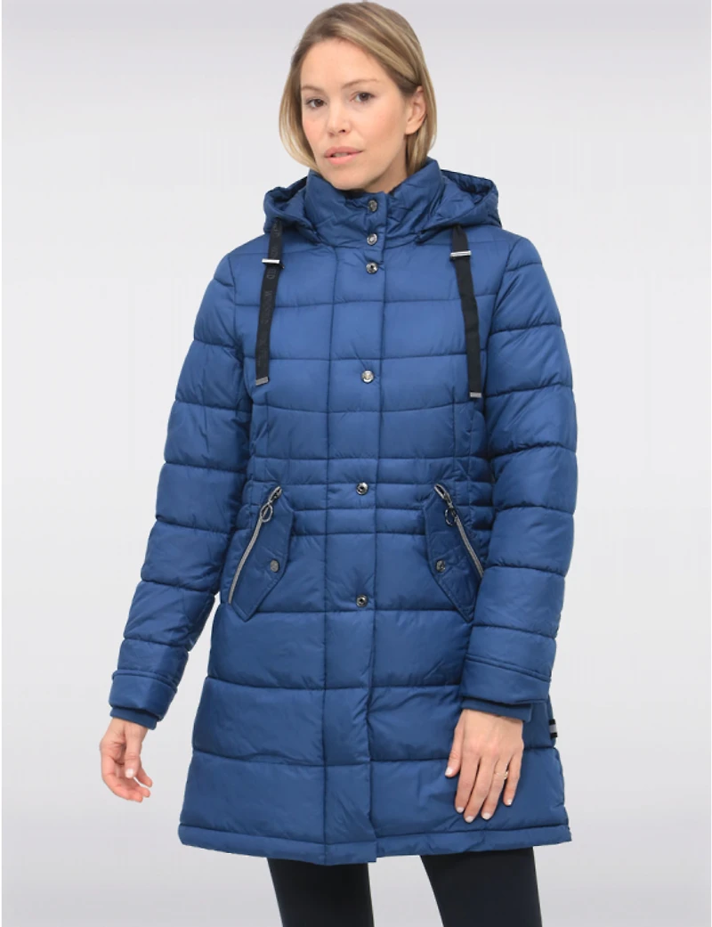 Manteau Matelassé Capuche Amovible & Quatre Poches Cordon À L'ourlet Par Danwear