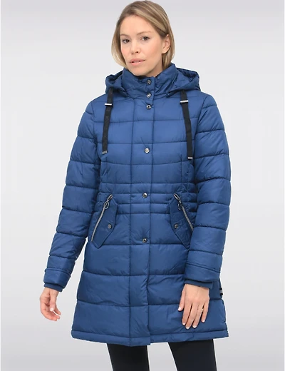 Manteau Matelassé Capuche Amovible & Quatre Poches Cordon À L'ourlet Par Danwear