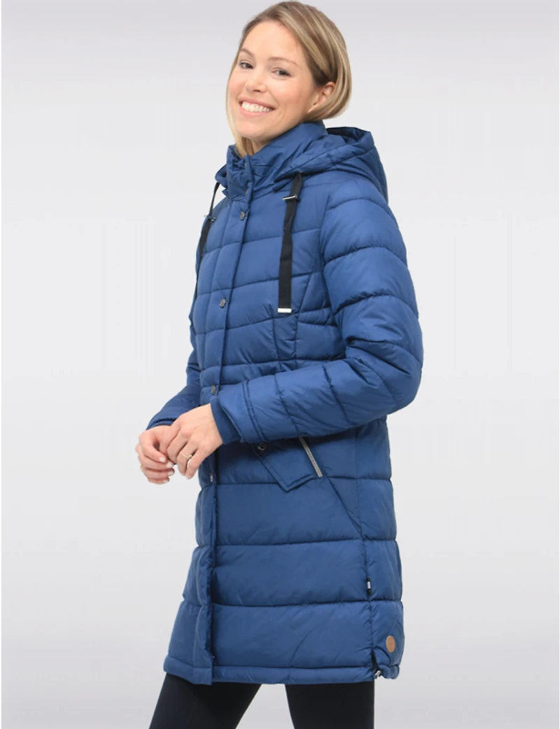 Manteau Matelassé Capuche Amovible & Quatre Poches Cordon À L'ourlet Par Danwear