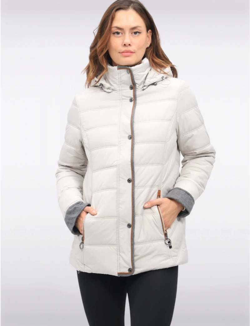 Manteaux | La maison du manteau au Québec Veste Matelassée À Bordures Brunes Poches Zippées & Capuche Amovible Par Danwear