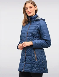 Veste Matelassée Diamant À Bordures Brunes Poches & Capuche Amovible Par Danwear