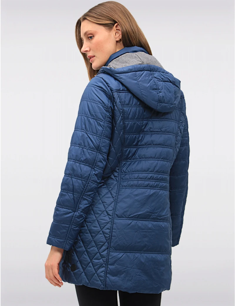 Veste Matelassée Diamant À Bordures Brunes Poches & Capuche Amovible Par Danwear