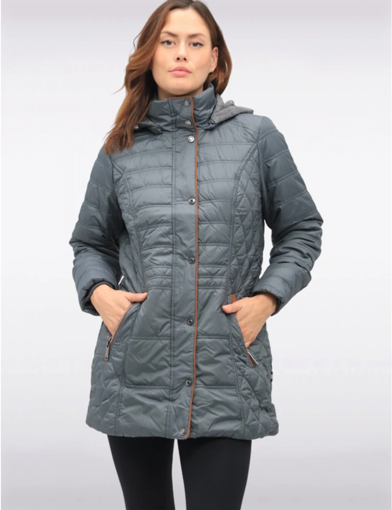 Manteaux | La maison du manteau au Québec Veste Matelassée Diamant À Bordures Brunes Poches & Capuche Amovible Par Danwear