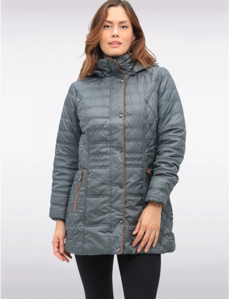 Manteaux | La maison du manteau au Québec Veste Matelassée Diamant À Bordures Brunes Poches & Capuche Amovible Par Danwear