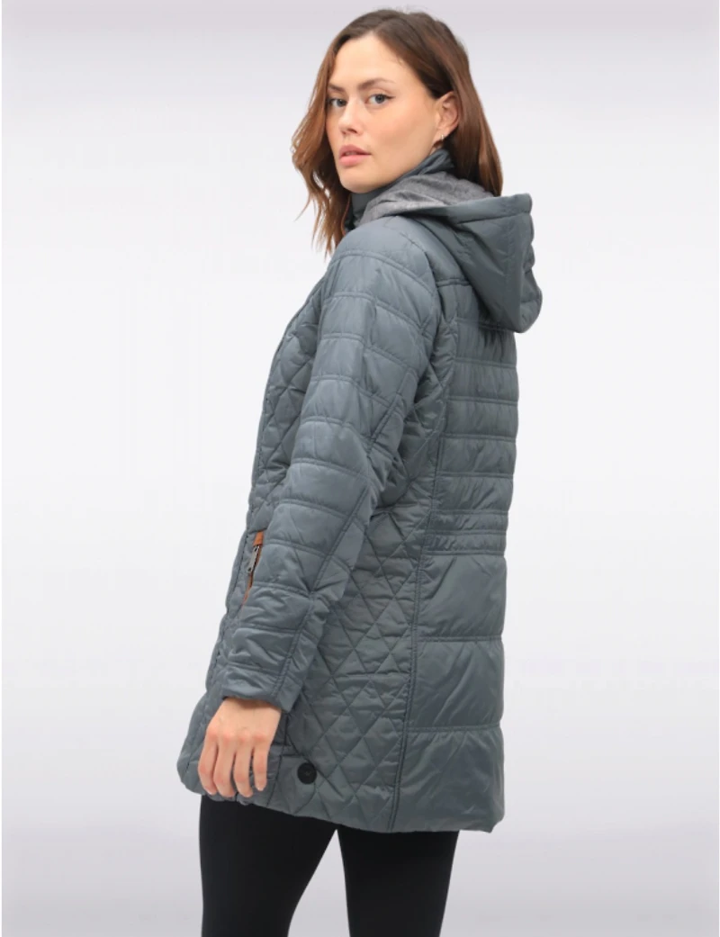 Manteaux | La maison du manteau au Québec Veste Matelassée Diamant À Bordures Brunes Poches & Capuche Amovible Par Danwear