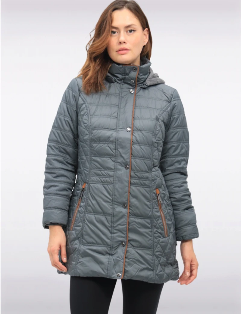 Manteaux | La maison du manteau au Québec Veste Matelassée Diamant À Bordures Brunes Poches & Capuche Amovible Par Danwear