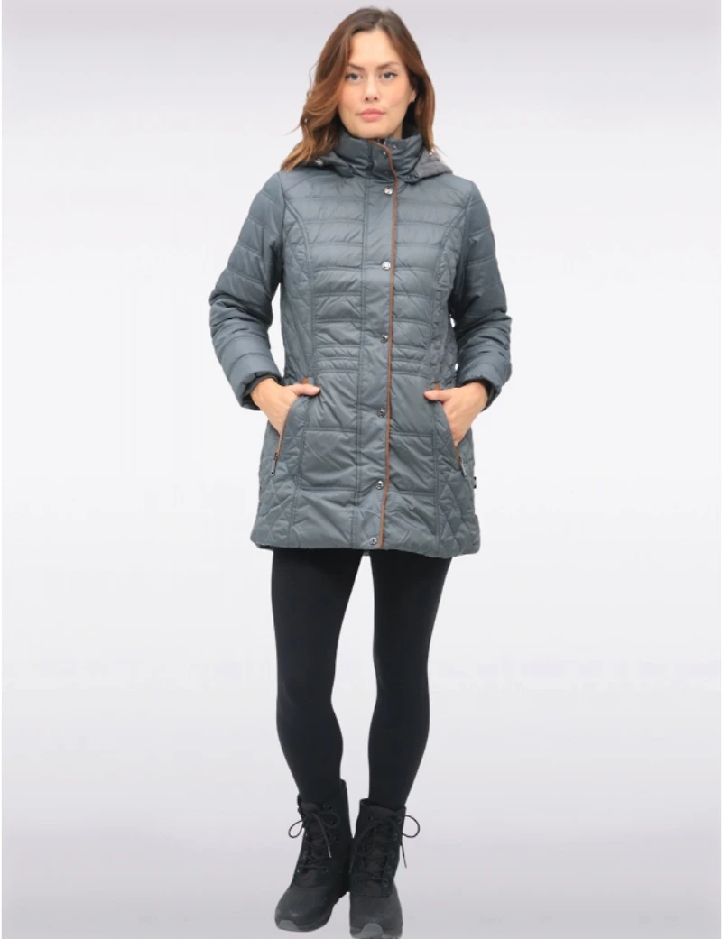 Manteaux | La maison du manteau au Québec Veste Matelassée Diamant À Bordures Brunes Poches & Capuche Amovible Par Danwear