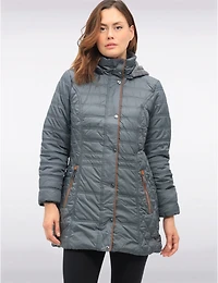 Manteaux | La maison du manteau au Québec Veste Matelassée Diamant À Bordures Brunes Poches & Capuche Amovible Par Danwear