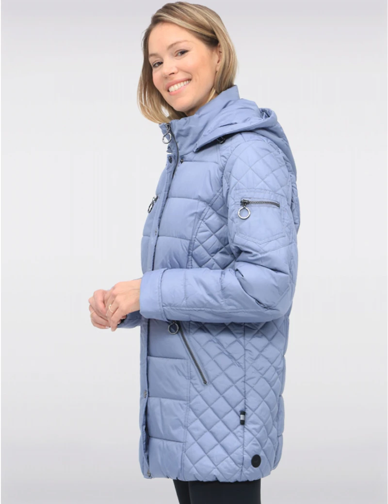 Doudoune Matelassée Diamant Mi-longue Avec Capuche Amovible Par Danwear