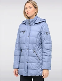 Doudoune Matelassée Diamant Mi-longue Avec Capuche Amovible Par Danwear