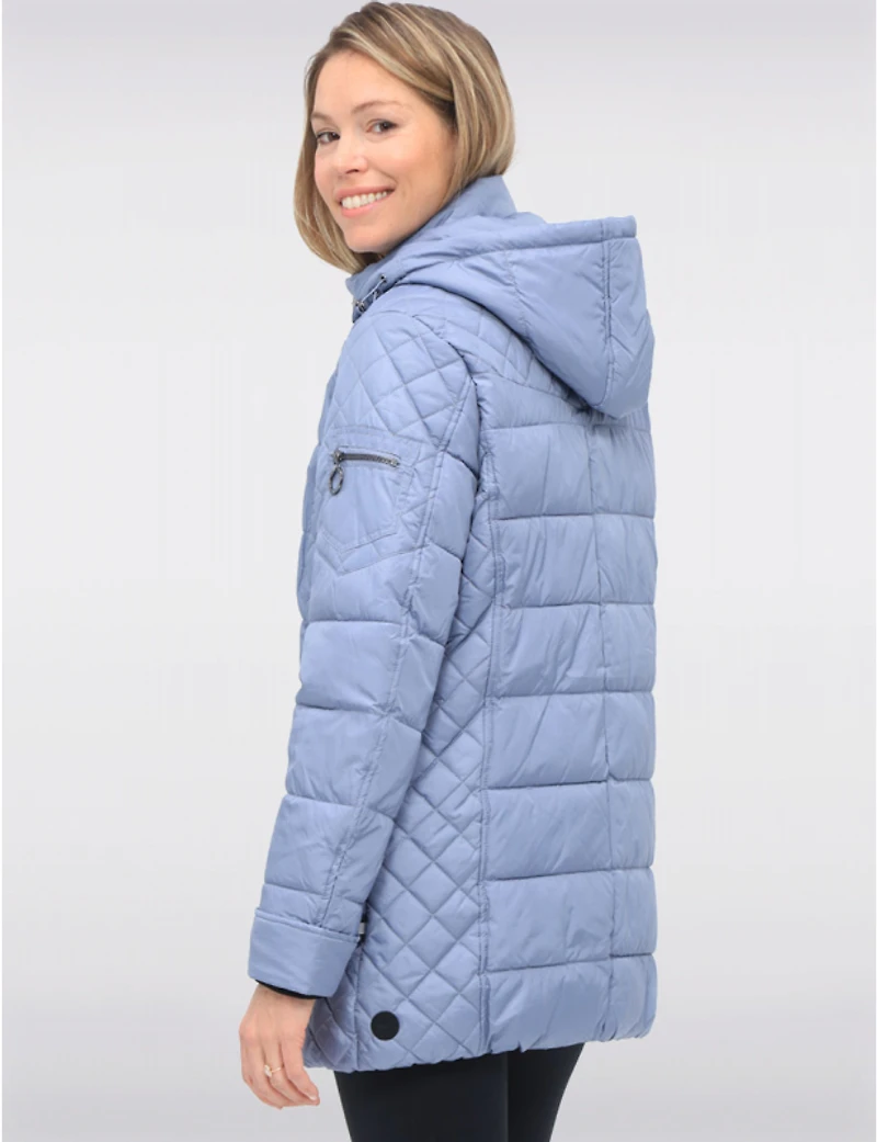 Doudoune Matelassée Diamant Mi-longue Avec Capuche Amovible Par Danwear