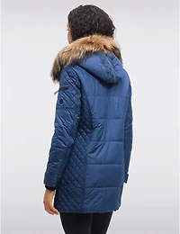 Doudoune Matelassée Diamant À Capuche Bordée De Fourrure Véritable Par Danwear