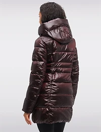 Manteau Matelassé Vegan Mi-long Brillant Avec Capuche Intégrée par Point Zero