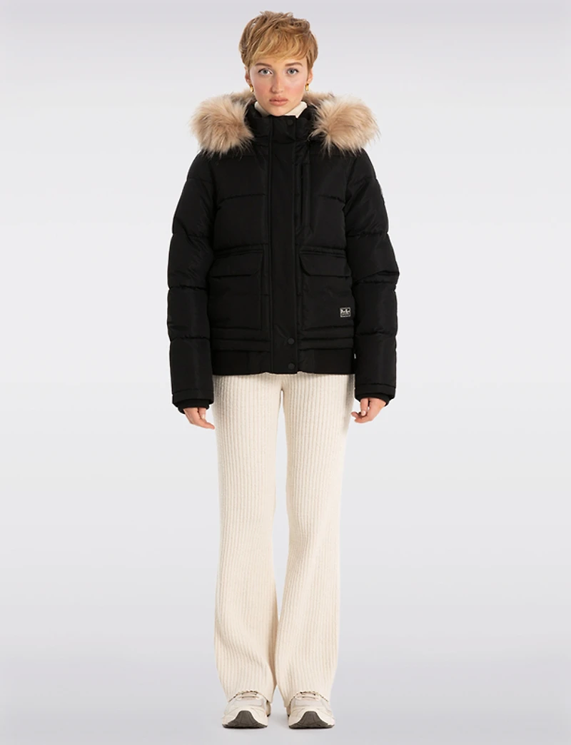 Doudoune Eco-Duvet Court à Capuche & En Fausse Fourrure Amovible par Point Zero