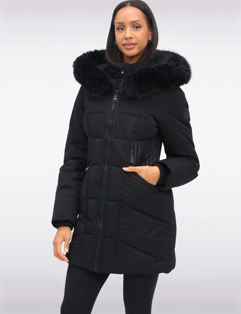 Doudoune Eco-down À Capuche Et Détail La Taille en Cuir Vegan Par Point Zero