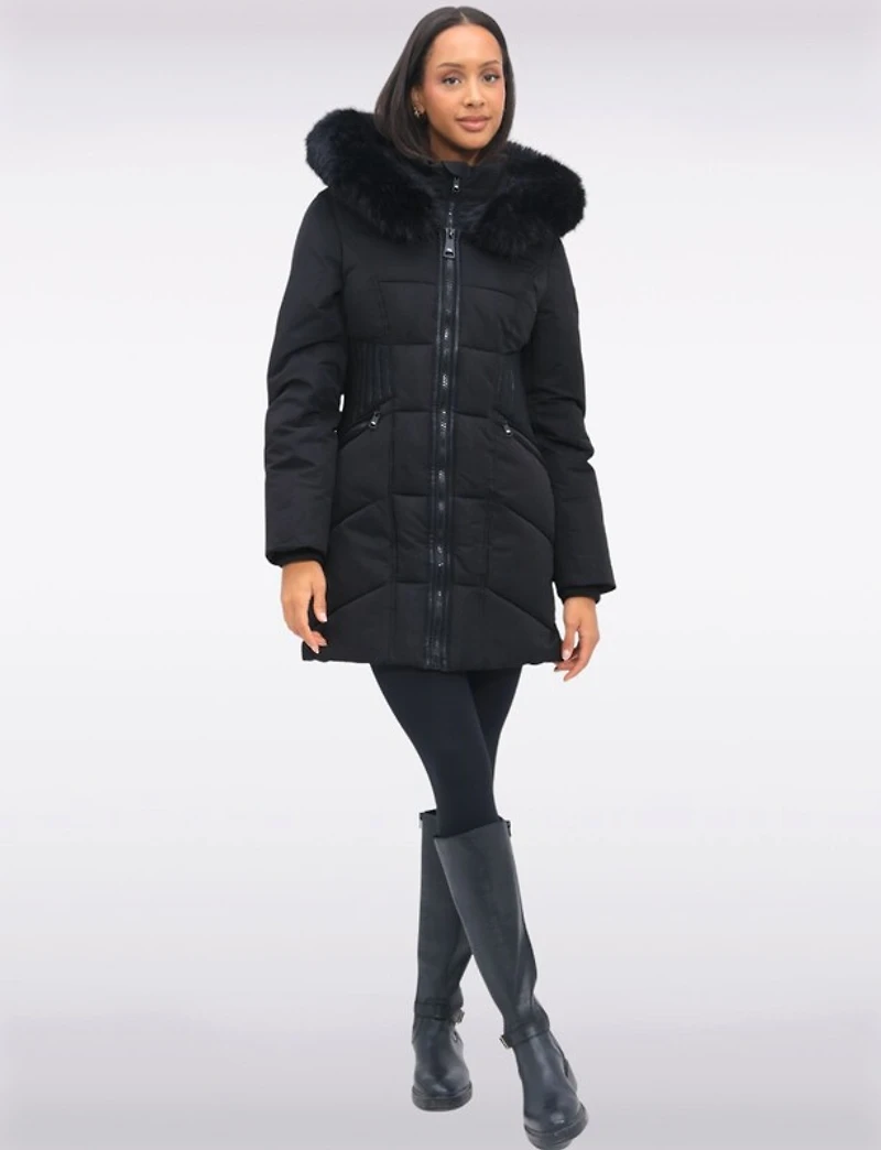 Doudoune Eco-down À Capuche Et Détail La Taille en Cuir Vegan Par Point Zero