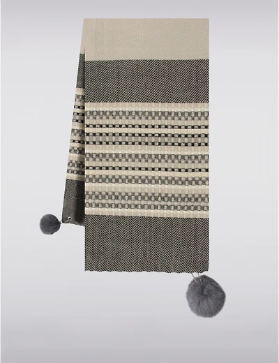 Manteaux | La maison du manteau au Québec Écharpe Oblong à Patchwork de Rayures & Pompons Détachable en Fausse Fourrure