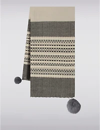 Manteaux | La maison du manteau au Québec Écharpe Oblong à Patchwork de Rayures & Pompons Détachable en Fausse Fourrure