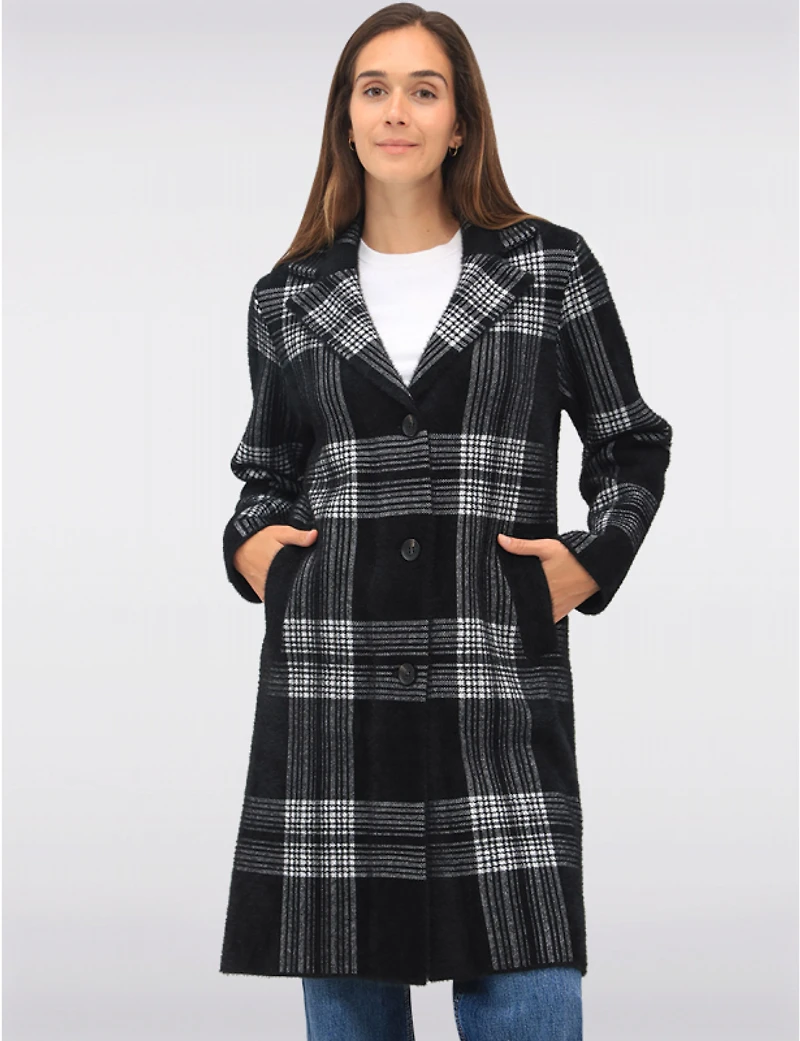 Manteaux | La maison du Manteau au Québec Tricoté à Col Cranté Motif Carreaux & Simple Boutonnage par Vince Camuto