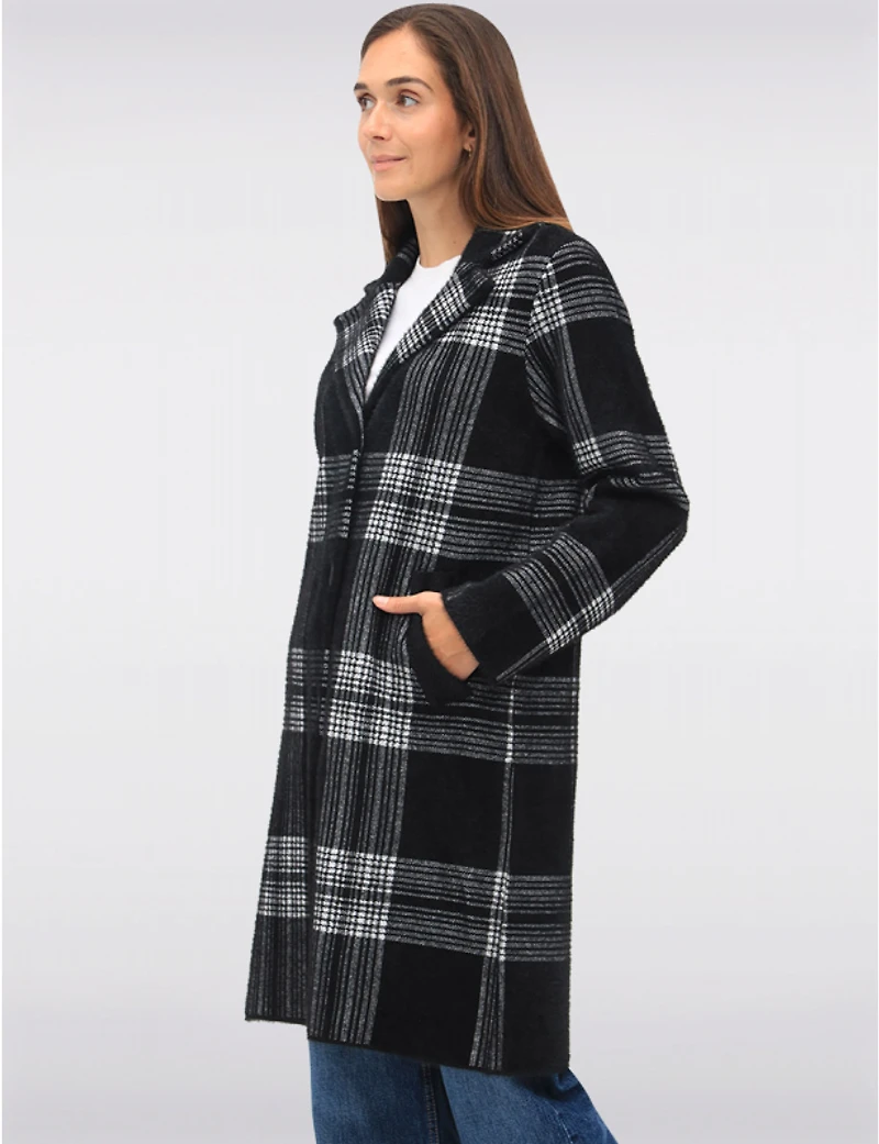 Manteaux | La maison du Manteau au Québec Tricoté à Col Cranté Motif Carreaux & Simple Boutonnage par Vince Camuto
