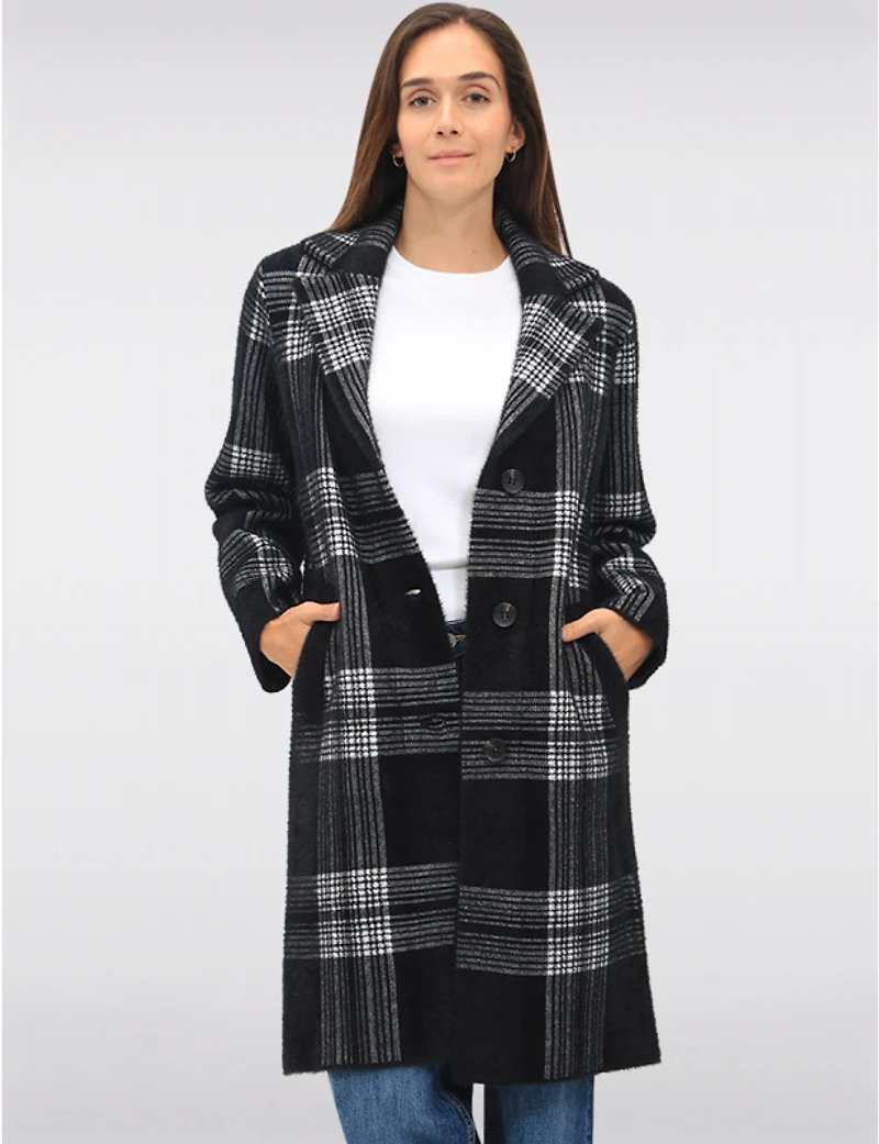 Manteaux | La maison du Manteau au Québec Tricoté à Col Cranté Motif Carreaux & Simple Boutonnage par Vince Camuto